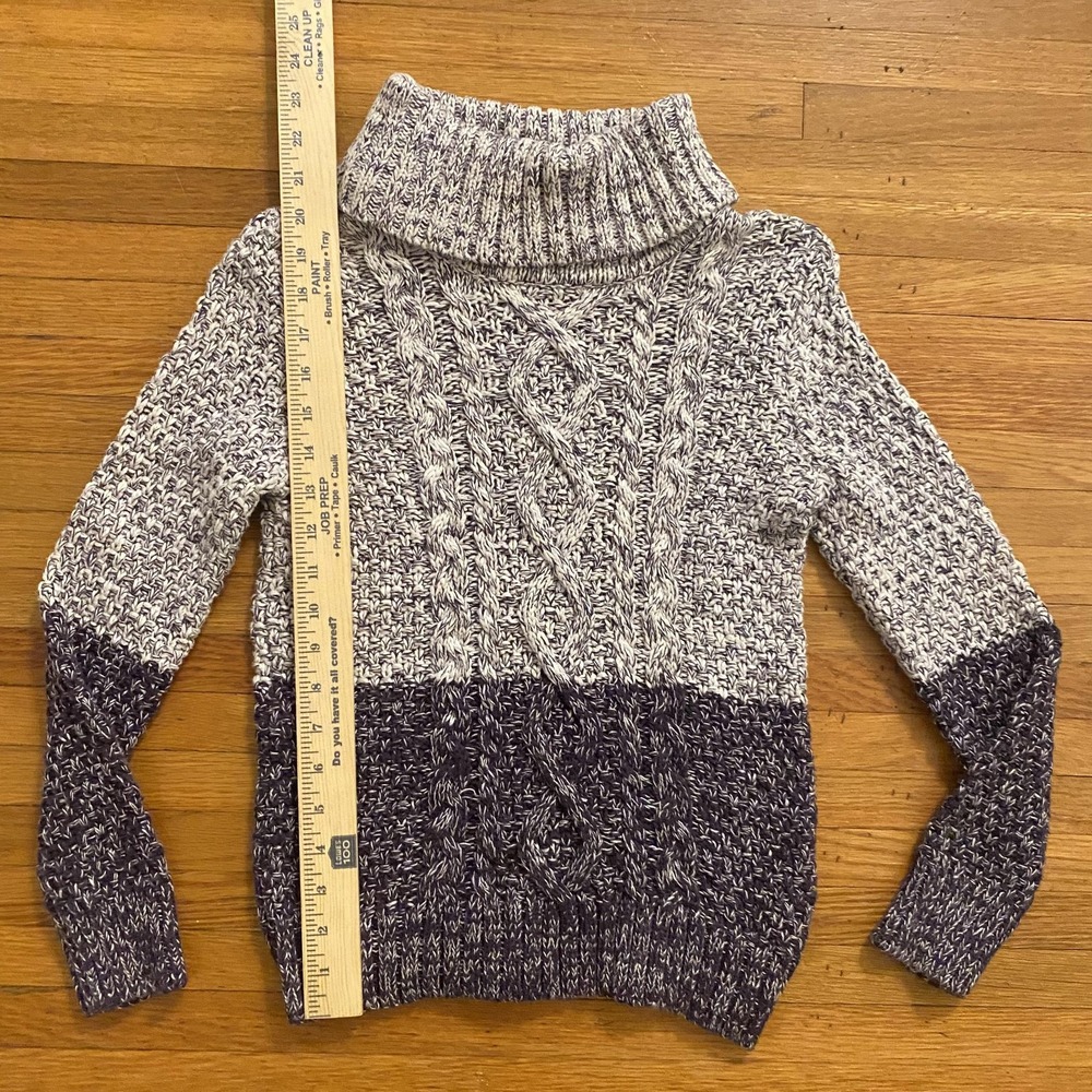 Vince Sweater Womens Medium Gray Purple Cable Knit Turtleneck Marled Colorblock - Picture 3 of 10